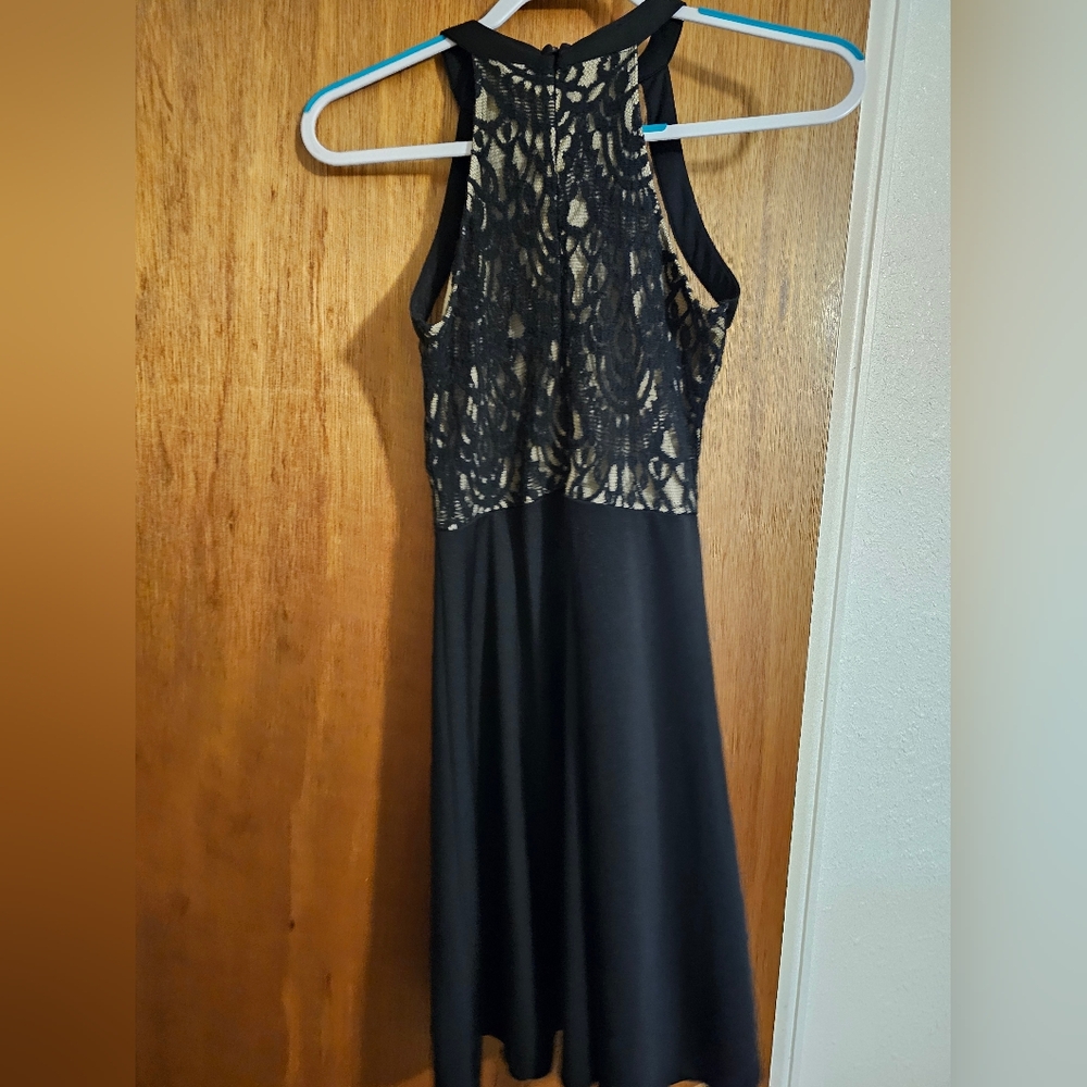 High Neck Lace Top Skater Dress